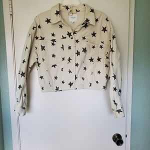 Le Lis Cream Corduroy Cropped Jacket With Stars Y2K Vanilla 90s Size Medium